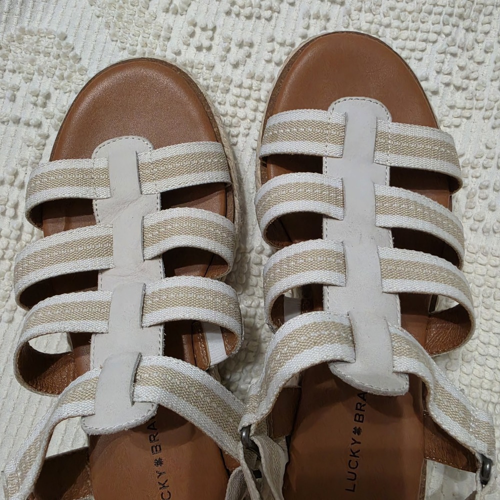 Lucky Brand Emiley Strappy Platform Sandals Size 9M Espadrille Ivory Beige Style - Picture 11 of 11